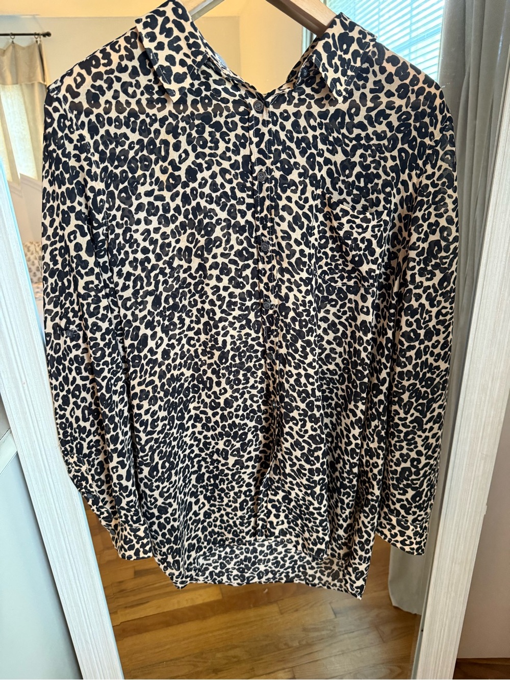 Moda International Leopard Print Semi Sheer Button Down Collared Blouse